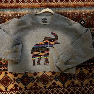 Cold Crush Gray Sweater with Colorful Elephant Design